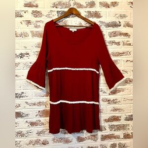Umgee USA Bell Sleeve Dress Gauze Cotton Christmas Red White A Line Size XL